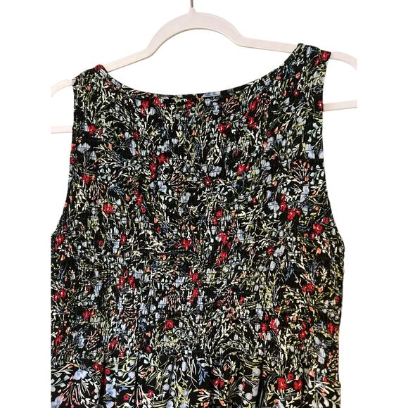 J. Jill Wearever Sheath Dress Black Floral Sleeveless SZ M Back Smocking Boho - Picture 9 of 11